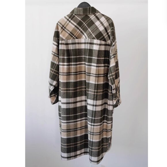 NWT Scotch & Soda Wool Blend Check Long Shirt Jacket S/M Field Green - Picture 5 of 14